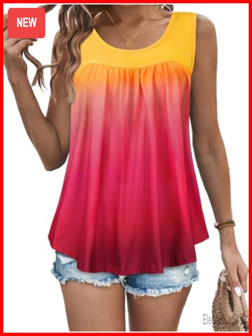Womens Sleeveless Tank Top Pleated Front Loose Fit Tunic Summer Blouse